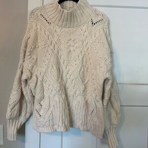 Free People Cream Cowl Neck Cable Knit Sweater